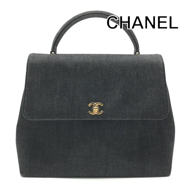 超美品 CHANEL シャネル ココマーク デニム ヴィンテージ ハンド バッグ ネイビー ブランド カバン BAG レディース a12116