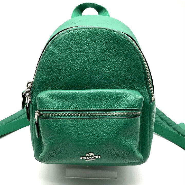 美品 COACH コーチ ミニ チャーリー ペブル レザー リュック バックパック グリーン レディース ブランド 鞄 かばん m15539