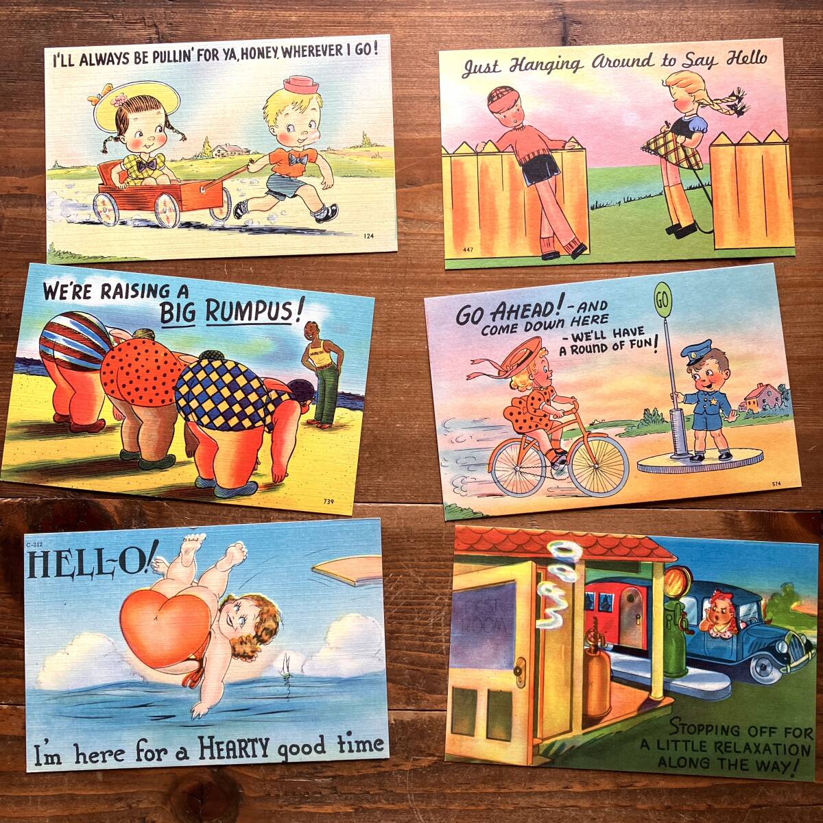 アメリカの葉書6枚／1950s／VINTAGE／未使用／ユーモア／アメリカンジョーク①