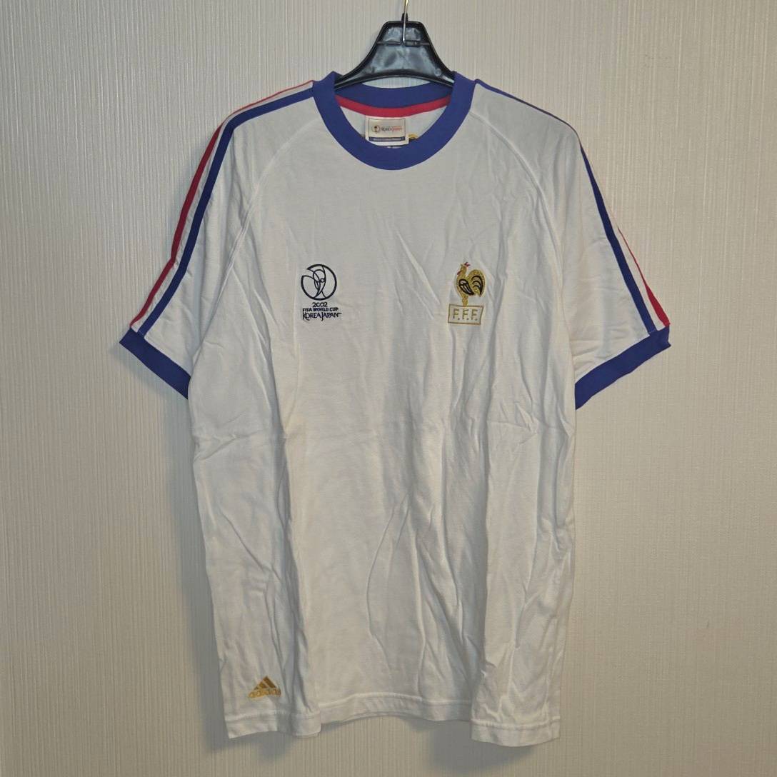 希少 2002年 日韓W杯 adidas フランス代表 公式ライセンス Tシャツ ホワイト Sサイズ　刺ロゴ　B194