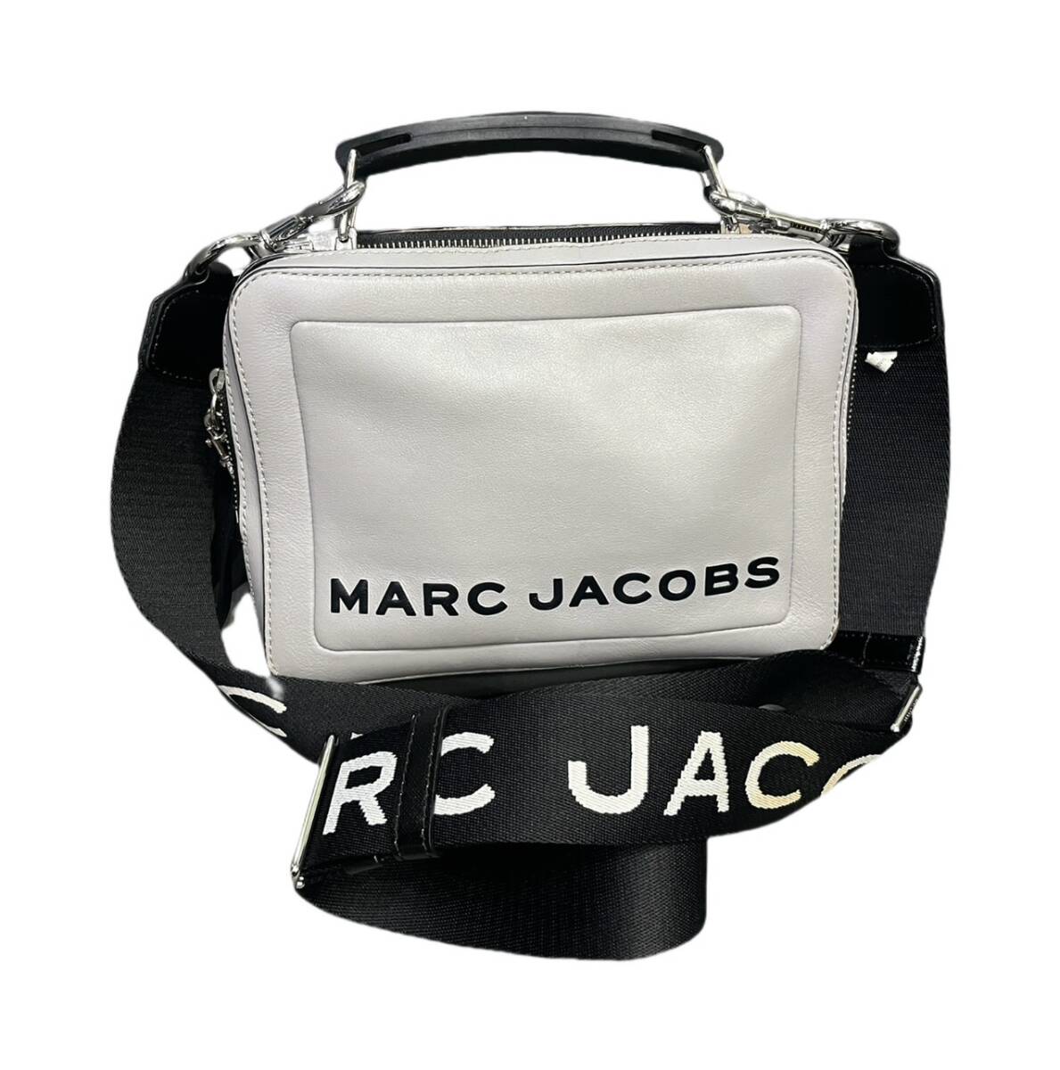 MARC JACOBS マークジェイコブス ショルダーバッグ 2way テクスチャード ボックス グレー レザー ショルダー部分汚れあり