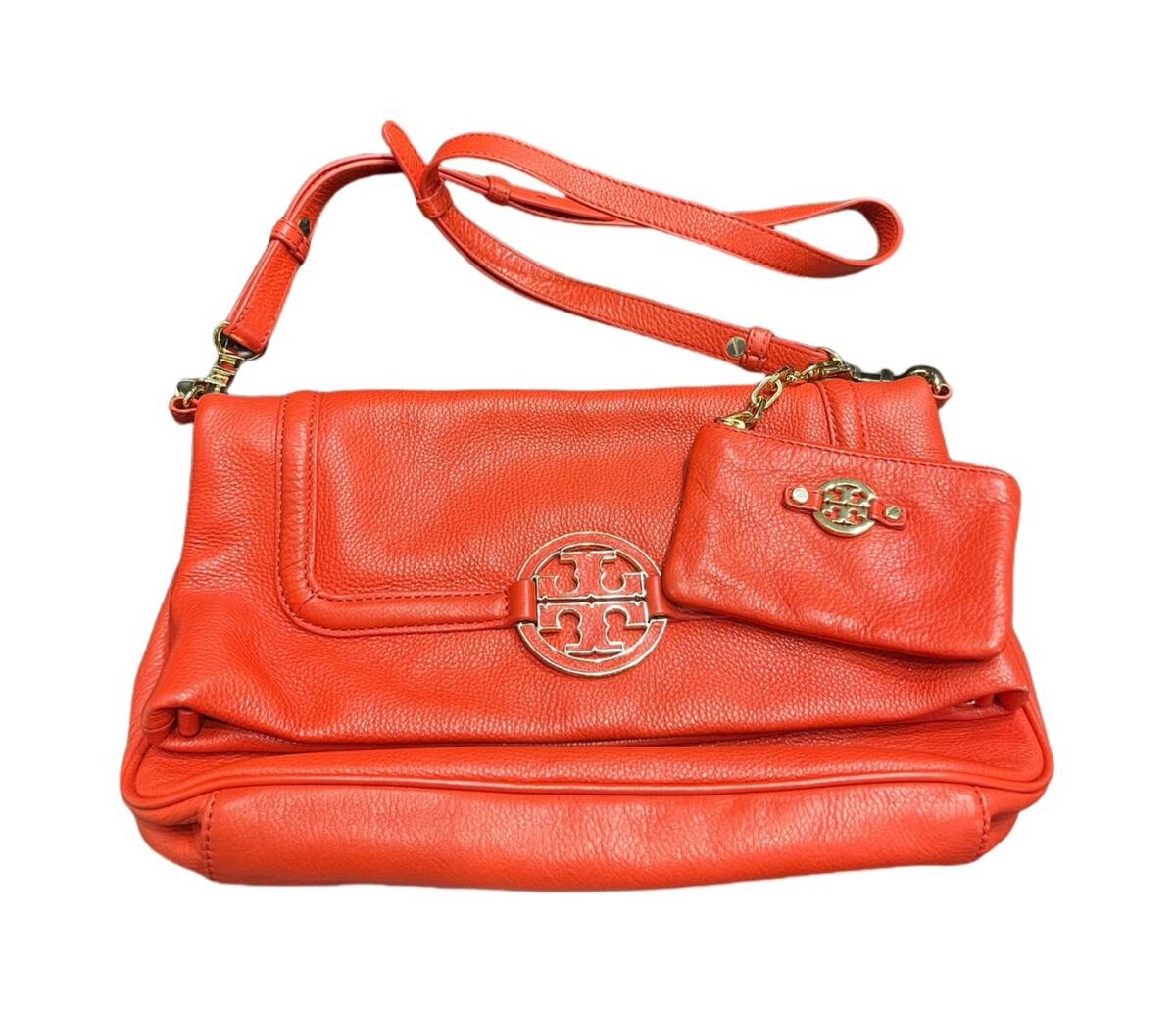 TORY BURCH Amanda トリーバーチ アマンダ 2way ショルダーバッグ クラッチバッグ レザー オレンジ系 ポーチ付 斜め掛け