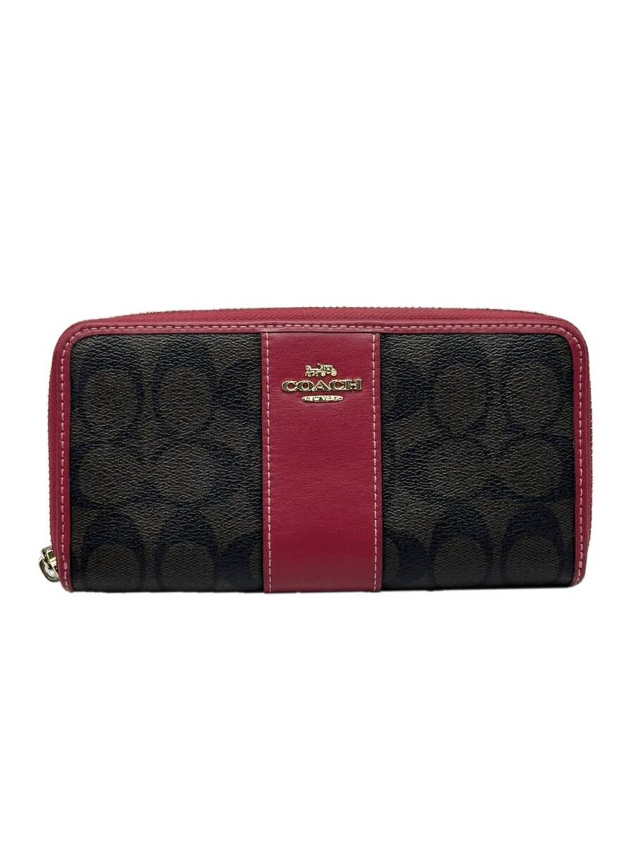 1000円スタート　COACH コーチ シグネチャー ラウンドジップ 長財布 内部劣化あり