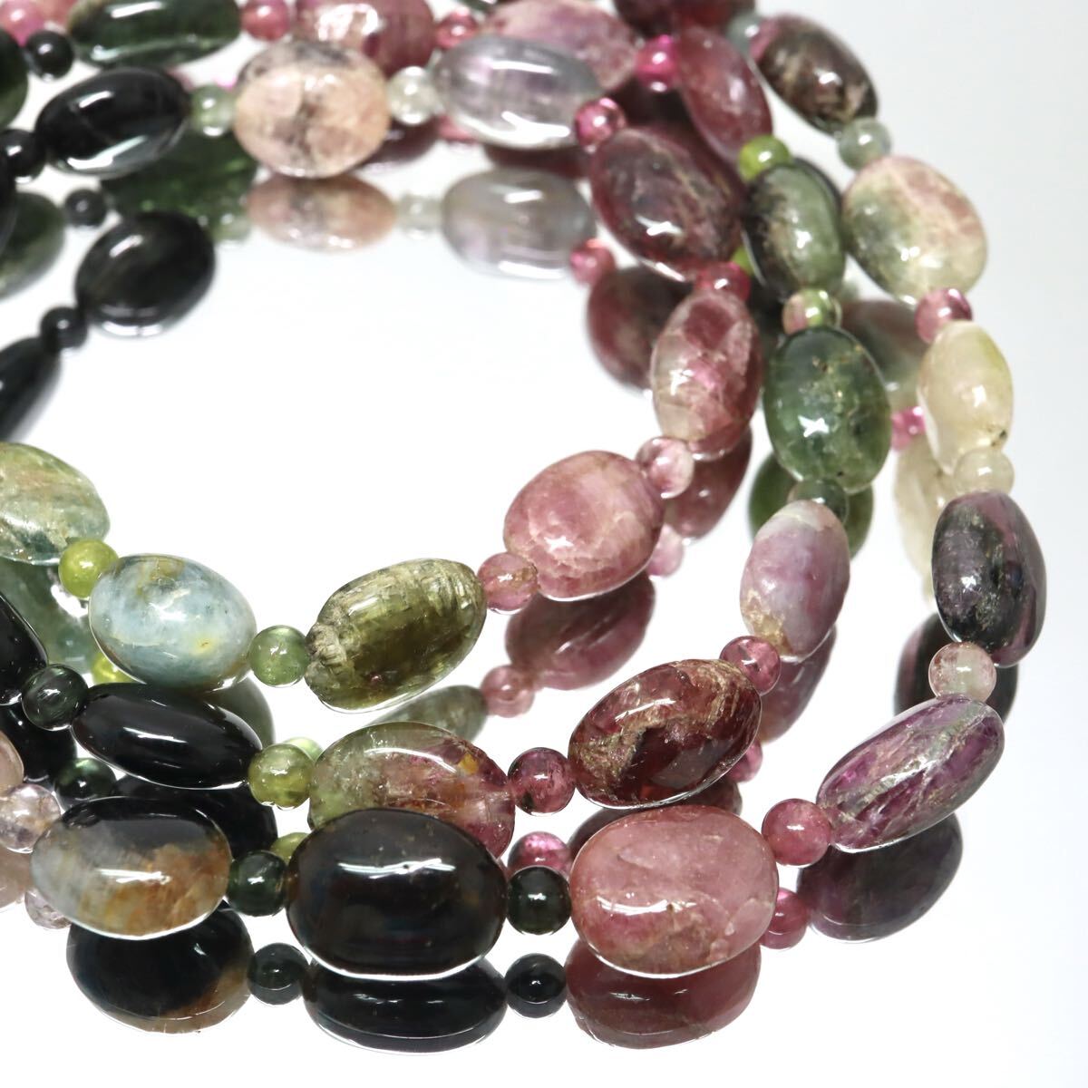 K18!!大人気商品!!◆天然トルマリンネックレス◆A 約36.1g 約56cm tourmaline necklace jewelry ジュエリー ピンク グリーン DH1/ W549
