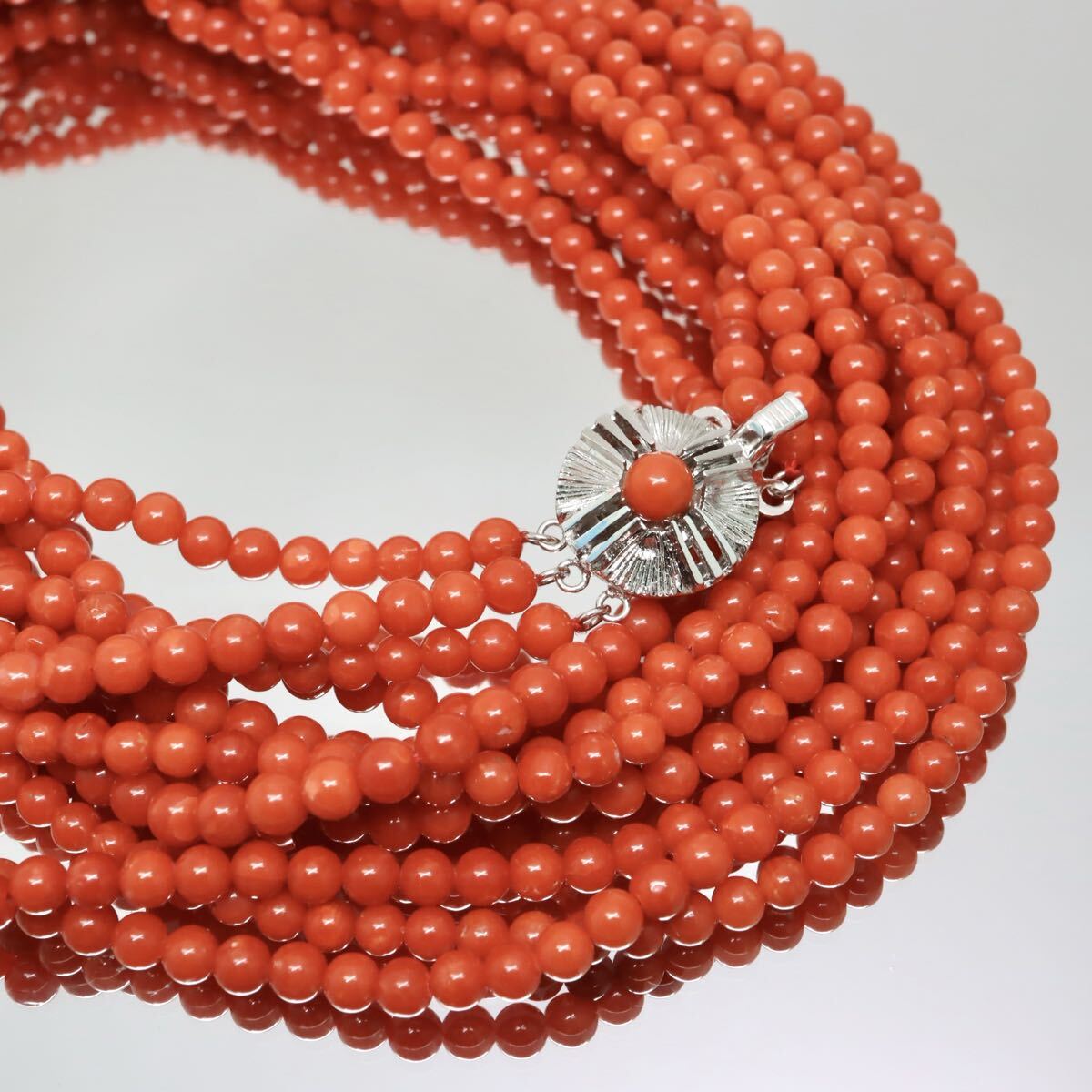 ◆天然本珊瑚ロングネックレス◆A 約76.8g 約120.0cm necklace jewelry ジュエリー サンゴ コーラル coral 朱 赤 連 丸玉 DF0/EC0 W564