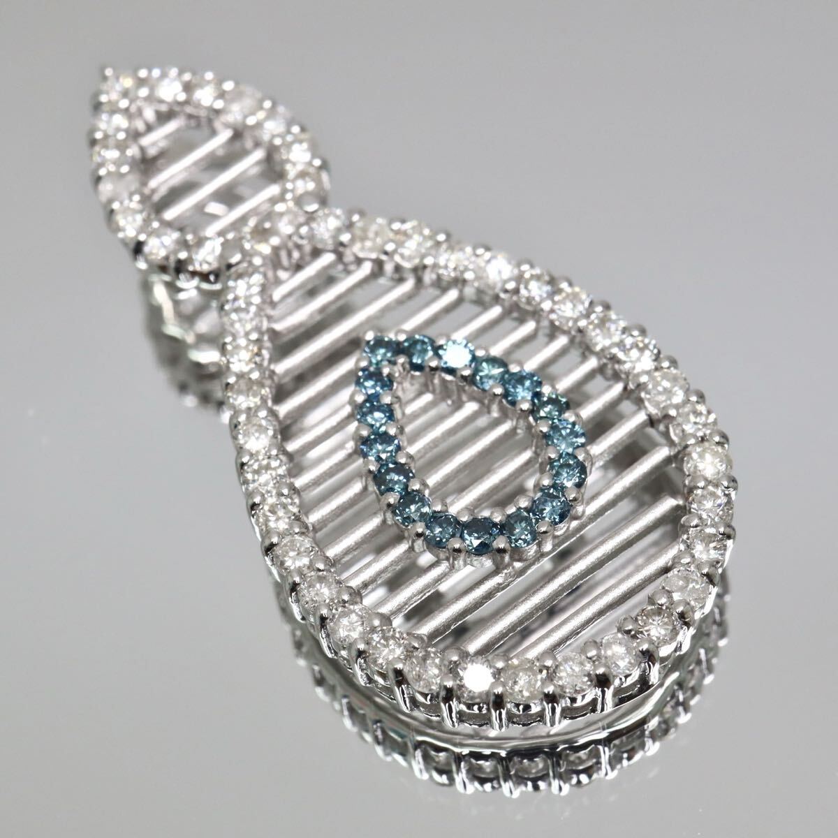 K18WG!!1.00ct!!◆天然ダイヤモンドペンダントトップ◆A 約4.0g diamond necklace ネックレス チャーム ジュエリー ブルー EI0/EI2 W558◎