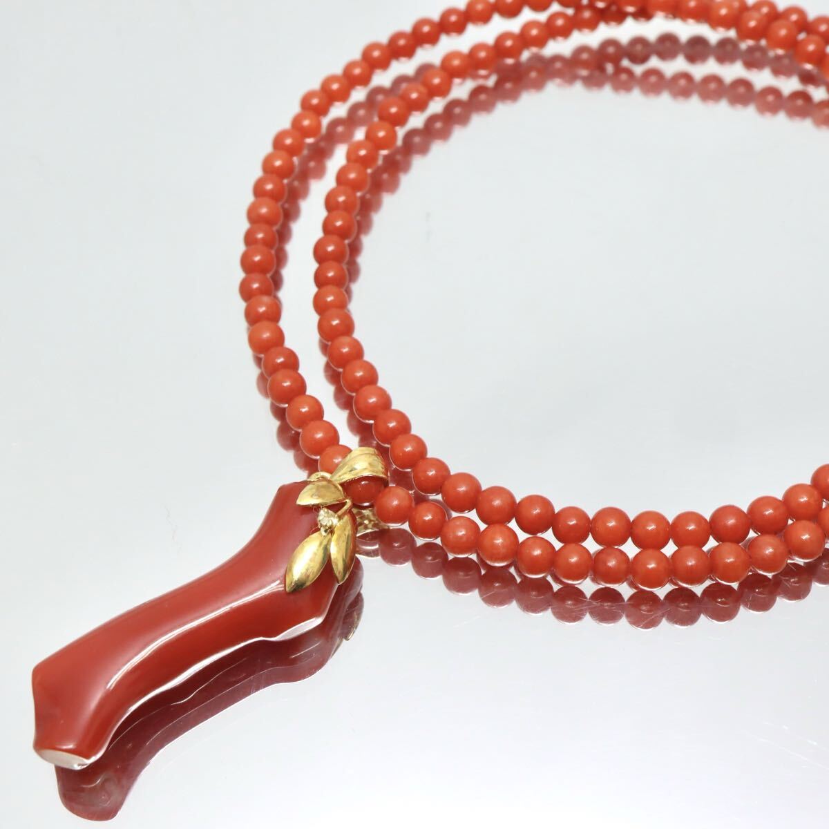 K18!!◆天然本珊瑚ネックレス◆A 約9.9g 約43.0cm necklace jewelry ダイヤモンド サンゴ コーラル coral 朱 赤 連 丸玉 枝 EB5/EC0 W578