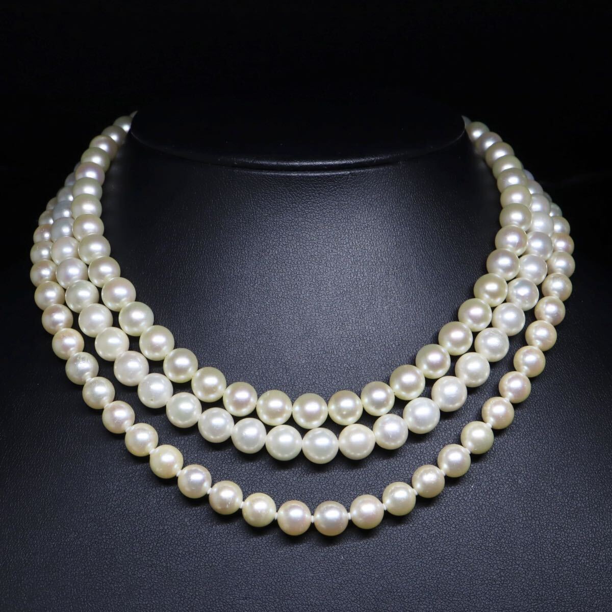 テリ良好!!約6.5-7.5mm珠【セット売り】◆アコヤ本真珠ネックレス3点おまとめ◆A 約98.6g pearl パール necklace jewelry EA2/EB2 WN153