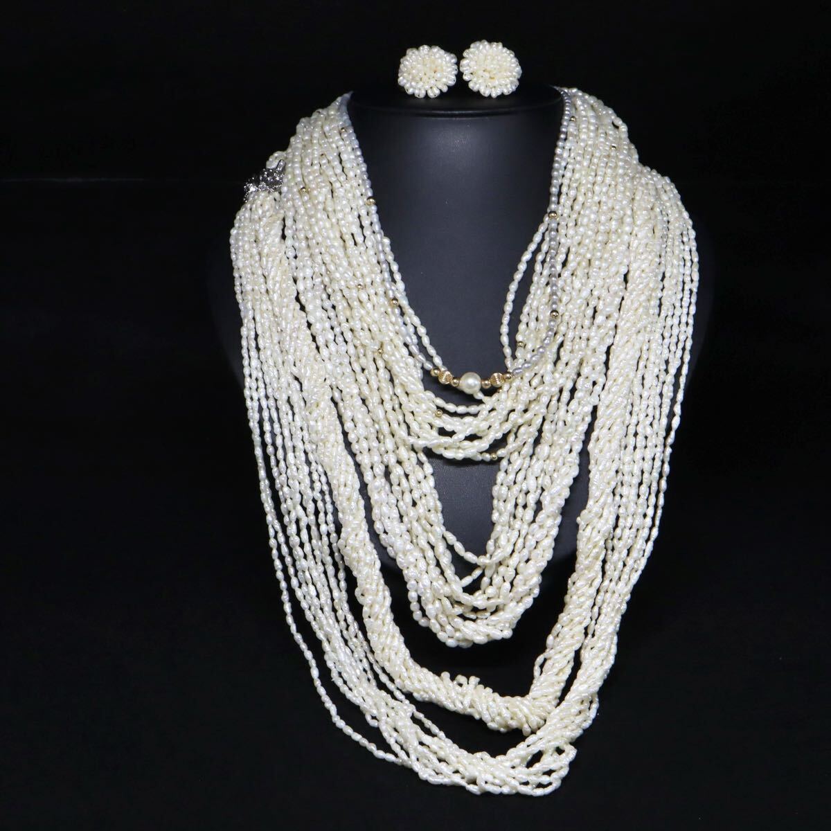 K18/アコヤ付入り!!【セット売り】◆本真珠ネックレス6点&イヤリング1点おまとめ◆A 約364.4g pearl パール necklace ロング EA5/EC0 WN168