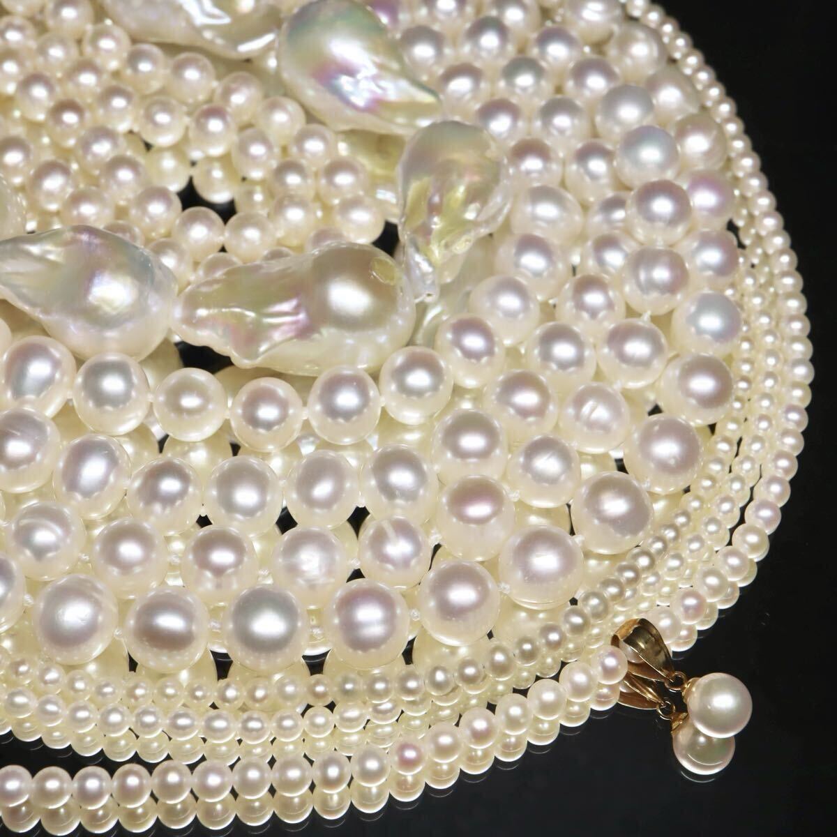 K18/タサキ/アコヤ付入り!!約3.0-15.5mm珠【セット売り】◆本真珠ネックレス7点おまとめ◆A 約396.1g pearl パール ロング EB2/EB7 WN167