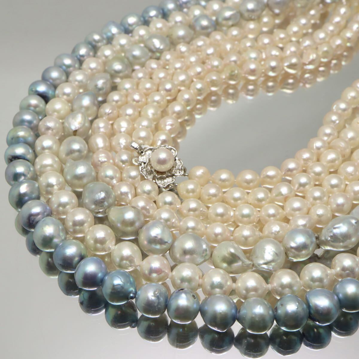 大珠入り!!約7.0-10.0mm珠【セット売り】◆アコヤ本真珠ネックレス4点おまとめ◆A 約331.0g pearl パール necklace ロング EA1/EB7 WY168