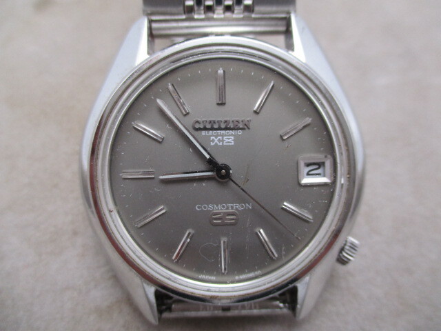 ★☆シチズン　CITIZEN　ELECTRONIC　COSMOTRON　メンズ腕時計　デイト　4-480163-K　稼働品☆★