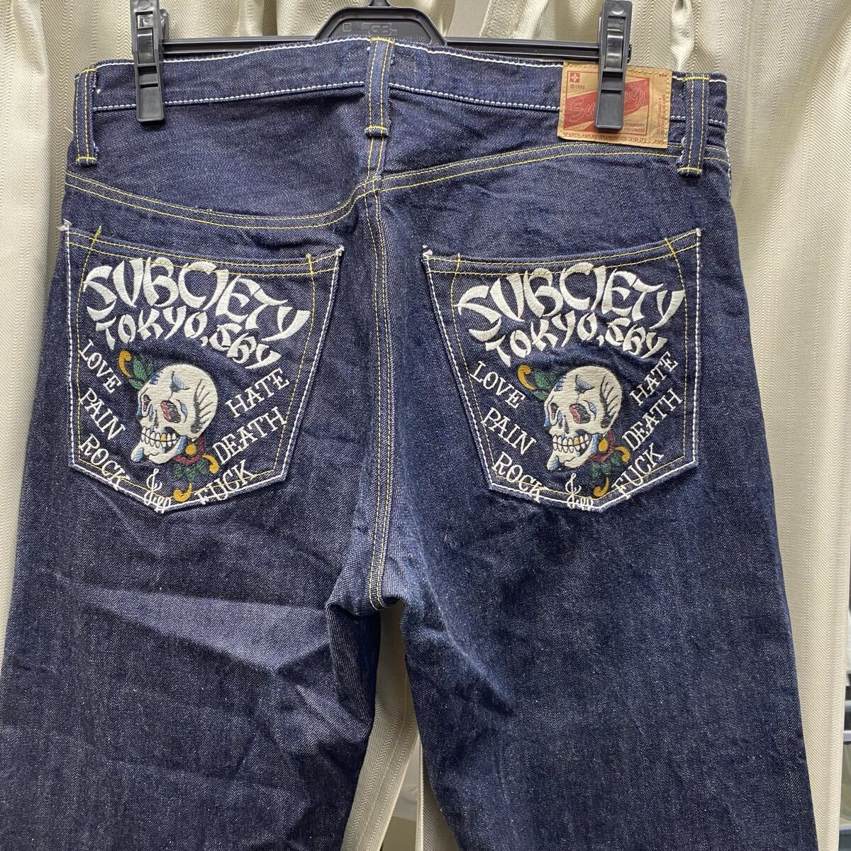 Subciety サブサエティ デニムパンツ ジーンズ デニム スカルジーンズ　日本製　バイカー　ロカビリー　Lサイズ　F19