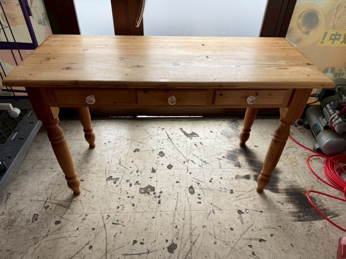 I★ パイン材 カントリー調 アンティークテーブル ダイニングテーブル デスク 机 引出付き