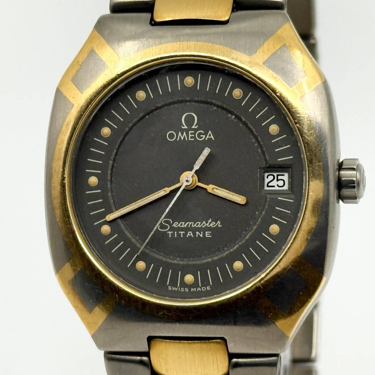 OMEGA オメガ SEAMASTER シーマスター ポラリス 2210.4 グレー QZ ボーイズ YG チタン 腕時計 稼働品