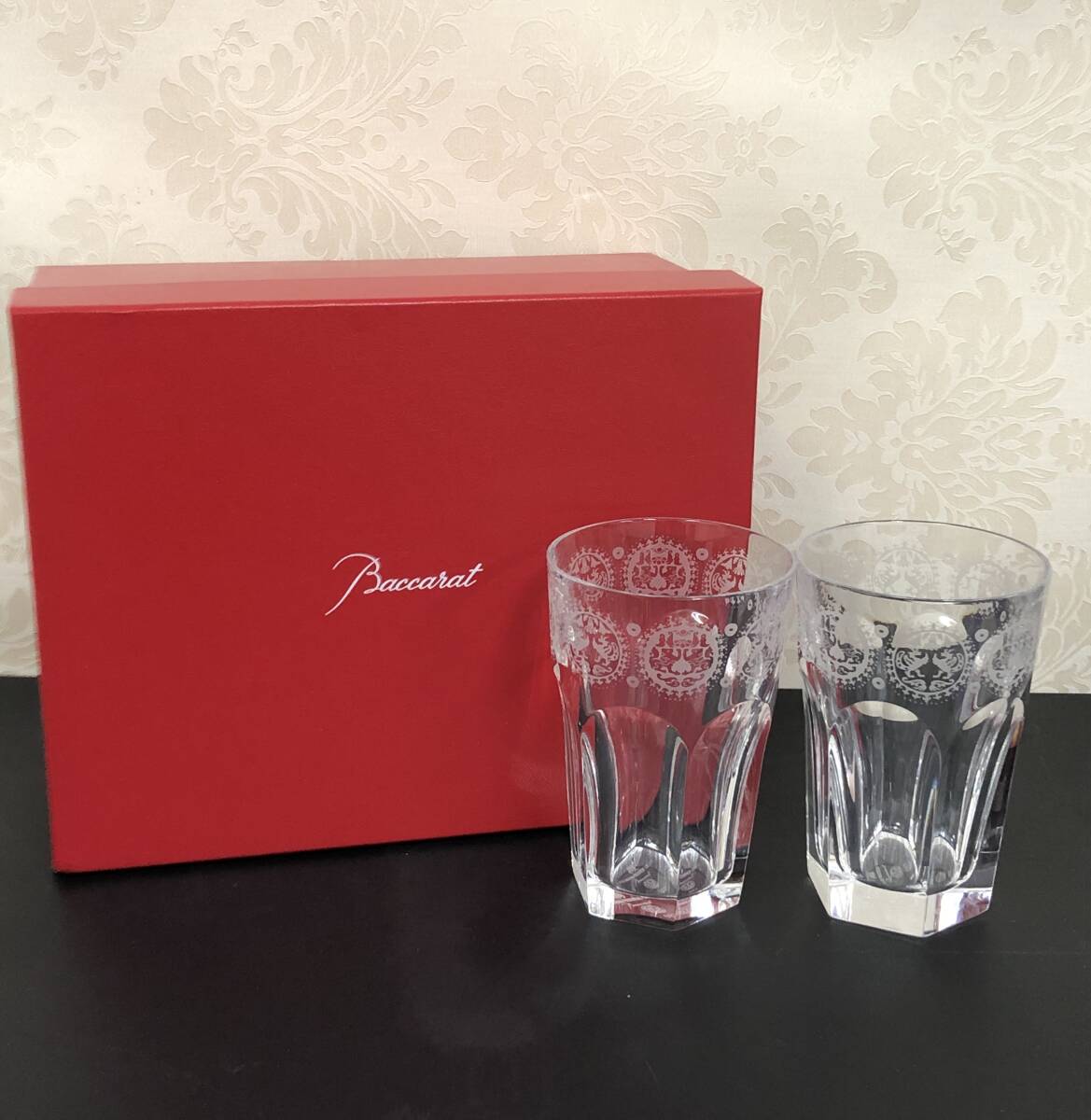 C-93514K Baccarat バカラ 龍村コレクション 円紋白虎錦 ? タンブラー 2客セット 保管品 現状品