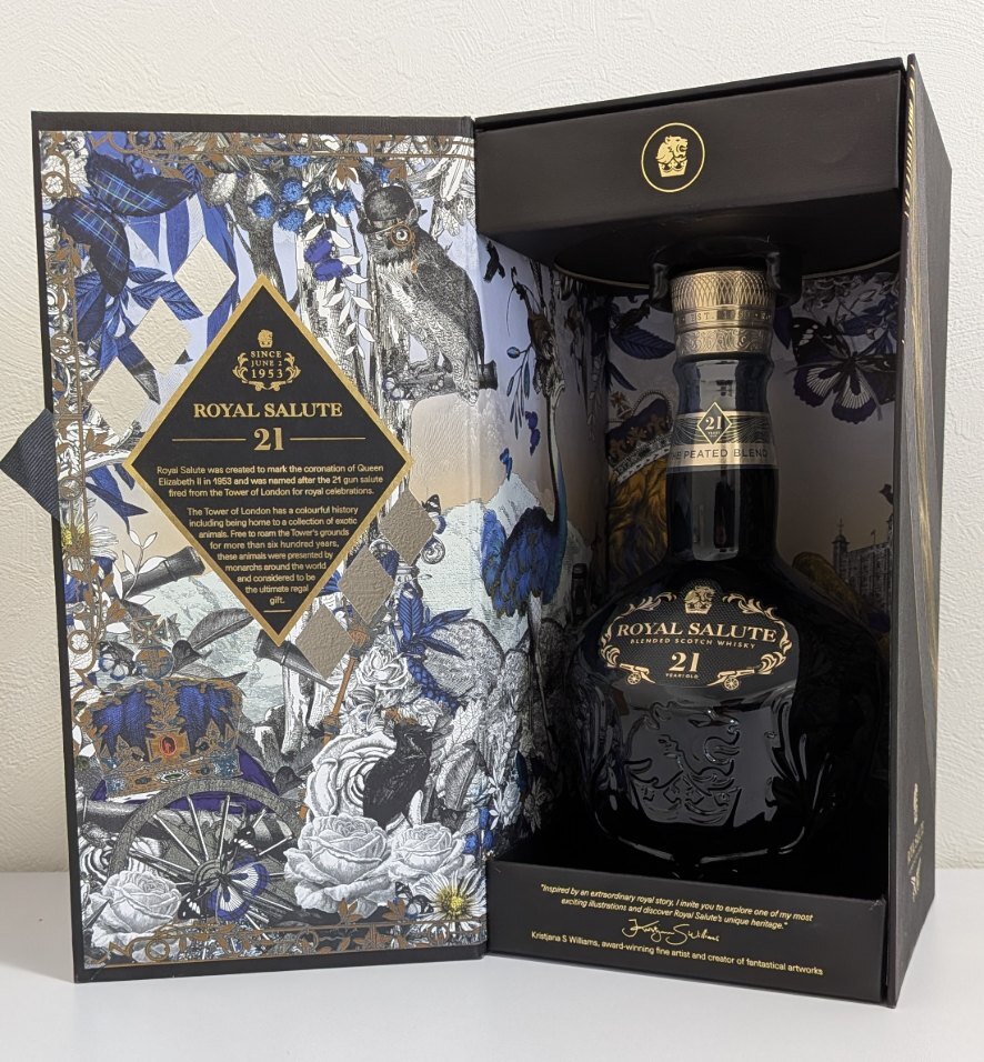 B-02609N ロイヤルサルート 21年 青陶器 現状品 保管品 ウイスキー お酒 ROYAL SALUTE 残量不明 箱あり スコッチ ピーテッドブレンド