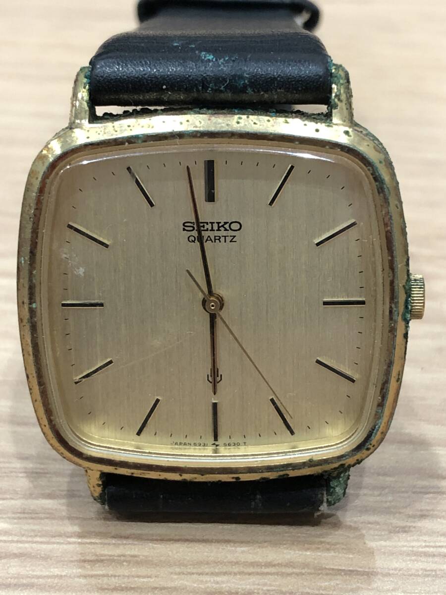 Y-04092K 1円～ SEIKO セイコー 5931-5480 スクエア クォーツ メンズ 腕時計 アンティーク 現状品