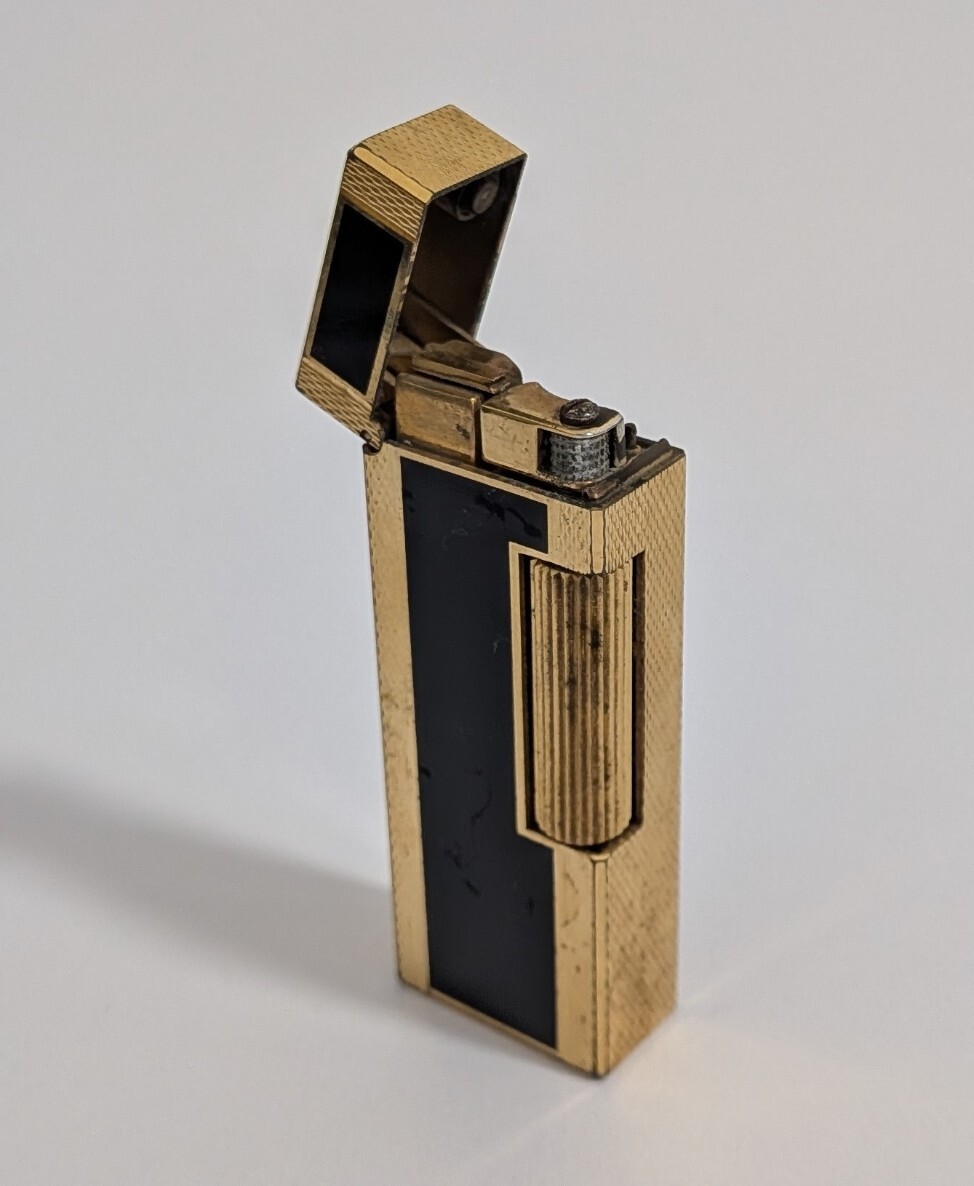 B-02500N ダンヒル ライター ゴールド×ブラック 現状品 保管品 ジャンク 着火不可 ローラー式 