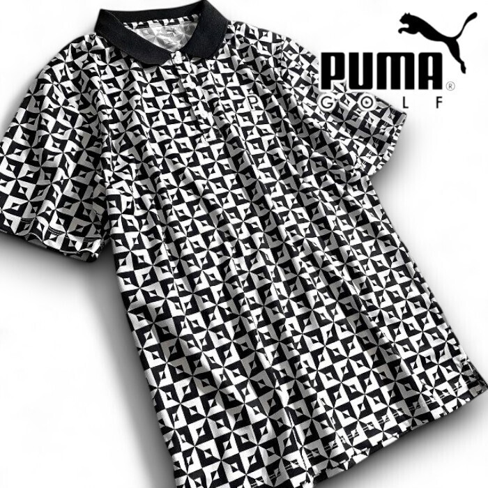 PUMA プーマ ゴルフ 新品 定価1万 夏物 Pe鹿の子 モノグラム 総柄 ストレッチ 半袖 ポロシャツ ゴルフウェア 627603 XL 01 ▲024▼50423w04