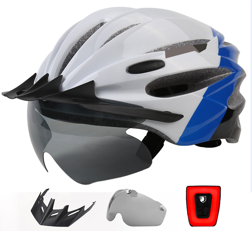 自転車 ヘルメット 大人用 CPSC/CE安全基準認証 充電式 セフティーライト付 ロードバイク 黒色青色白色