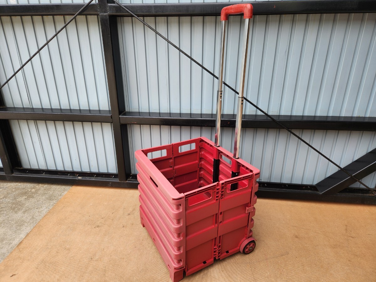 カインズ 折りたたみコンテナ キャリー レッド キャリーカート ワゴン キャンプ　アウトドア 折りたたみ式 M