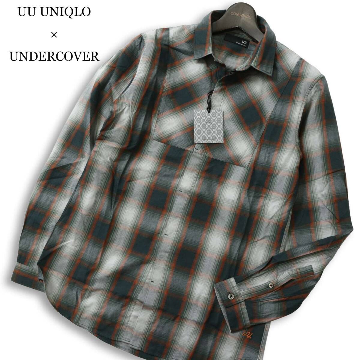 【新品 未使用】 UU UNIQLO × UNDERCOVER ユニクロ アンダーカバー 通年 ロゴ刺繍★ 長袖 チェック シャツ Sz.S メンズ