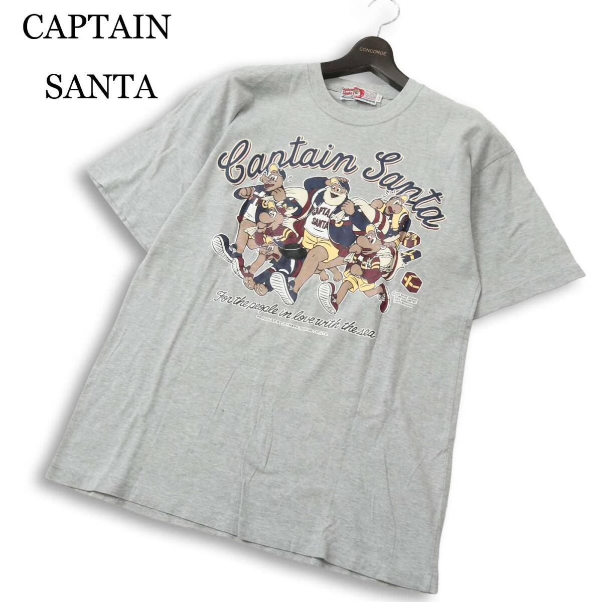 CAPTAIN SANTA キャプテンサンタ 春夏 キャラクター ロゴプリント★ 半袖 カットソー Tシャツ 日本製 Sz.L メンズ 灰 グレー