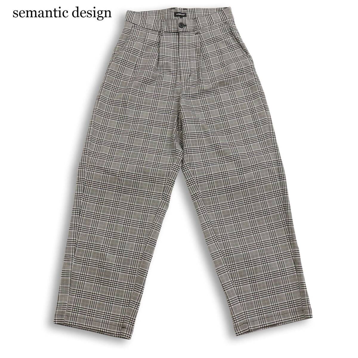 semantic design セマンティック デザイン 通年★ グレンチェック タック ストレッチ スラックス パンツ Sz.M メンズ 灰