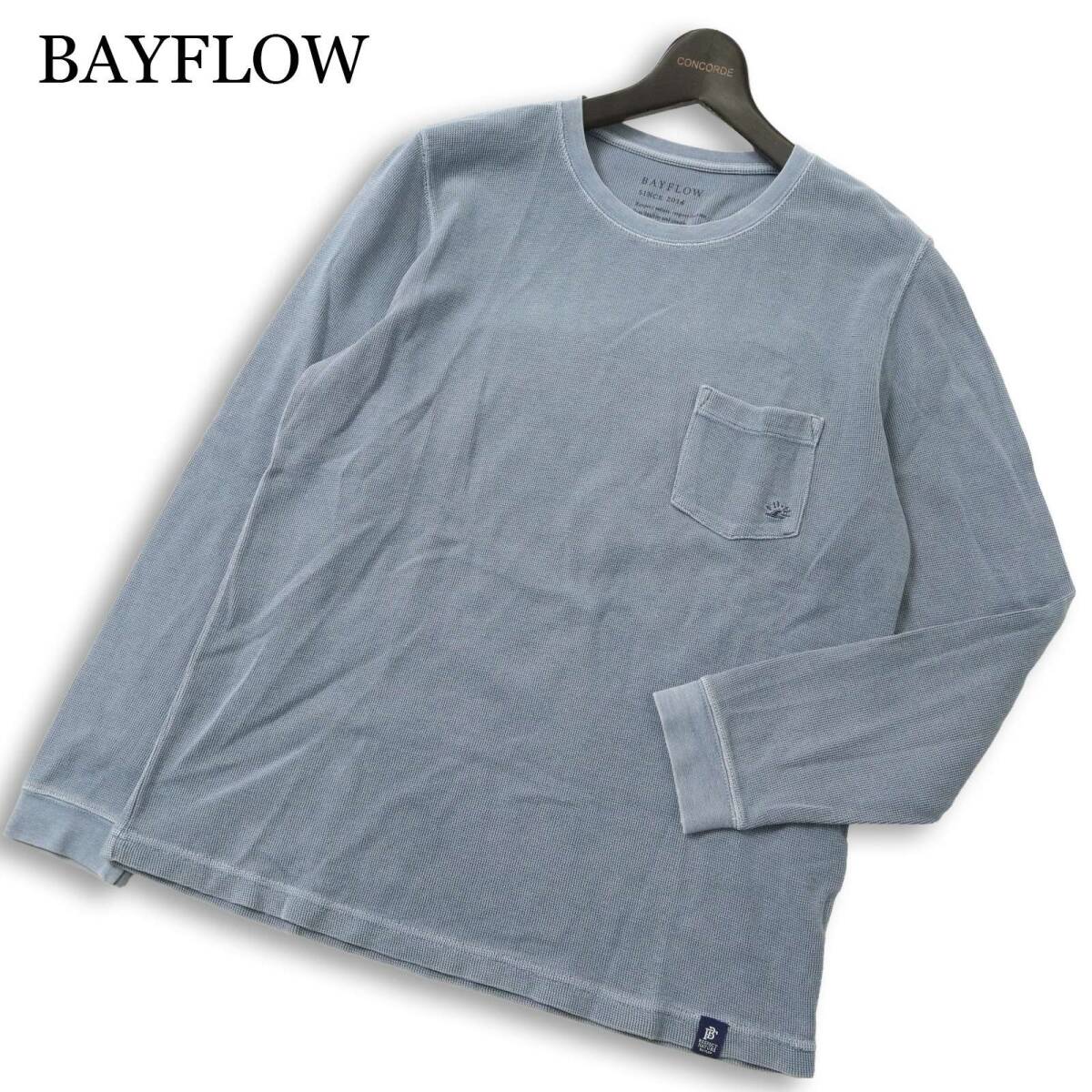 BAYFLOW ベイフロー 通年★ 長袖 ワッフル ウォッシュ加工 ロゴ刺繍 カットソー Sz.3 メンズ