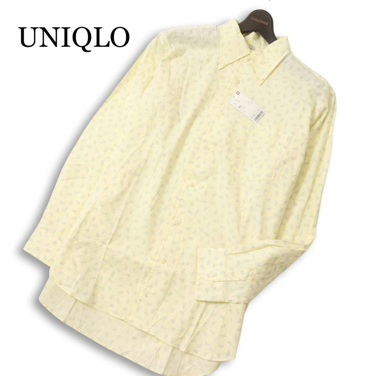 【新品 未使用】 UNIQLO ユニクロ 通年★ 長袖 ペイズリー ドビープリント ボタンダウン シャツ Sz.XL メンズ 大きいサイズ