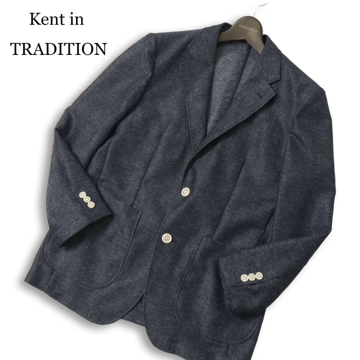 Kent in TRADITION ケント 春夏★ アンコン ビジネス メランジ 背抜き チェック テーラード ジャケット Sz.M メンズ 紺