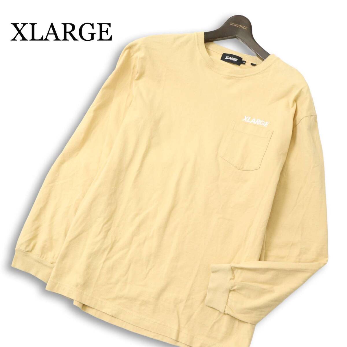 XLARGE エクストララージ 通年★ 長袖 ロゴプリント バックプリント ロゴ刺繍 ポケット付き ロンT Sz.L メンズ