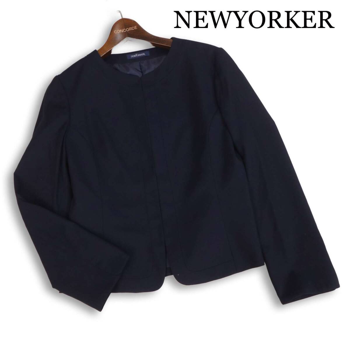 NEWYORKER ニューヨーカー 通年★ ノーカラー ジャケット Sz.13AR レディース ネイビー 大きいサイズ セミフォーマル