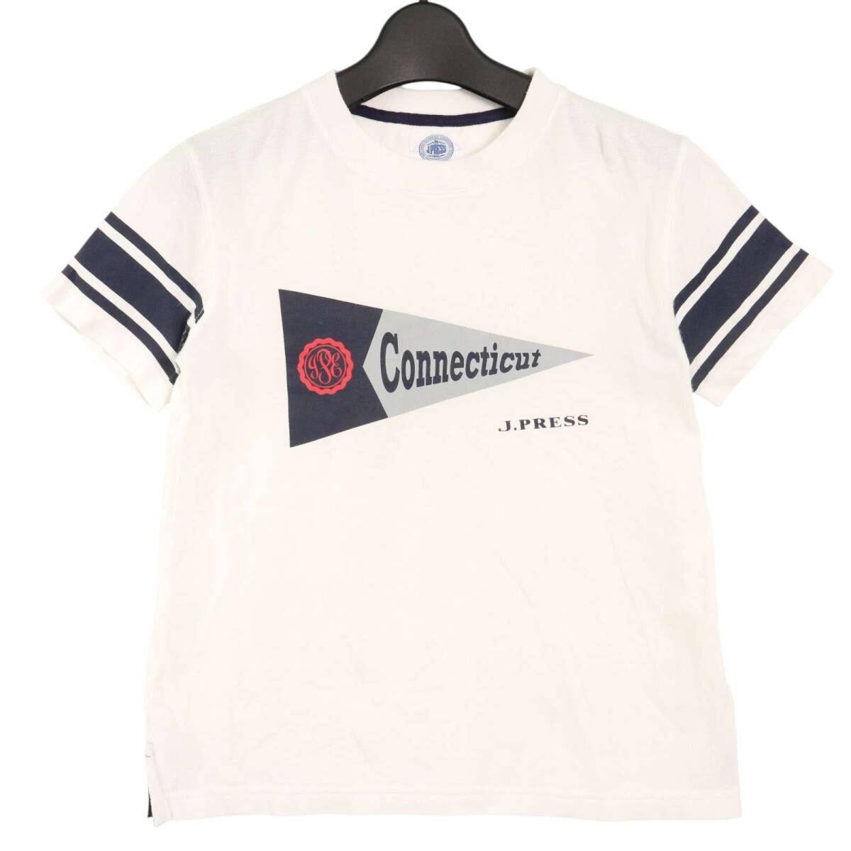 J.PRESS ジェイプレス 春夏 ロゴ Connecticut プリント★ 半袖 クルーネック カットソー Tシャツ Sz.140 キッズ 白