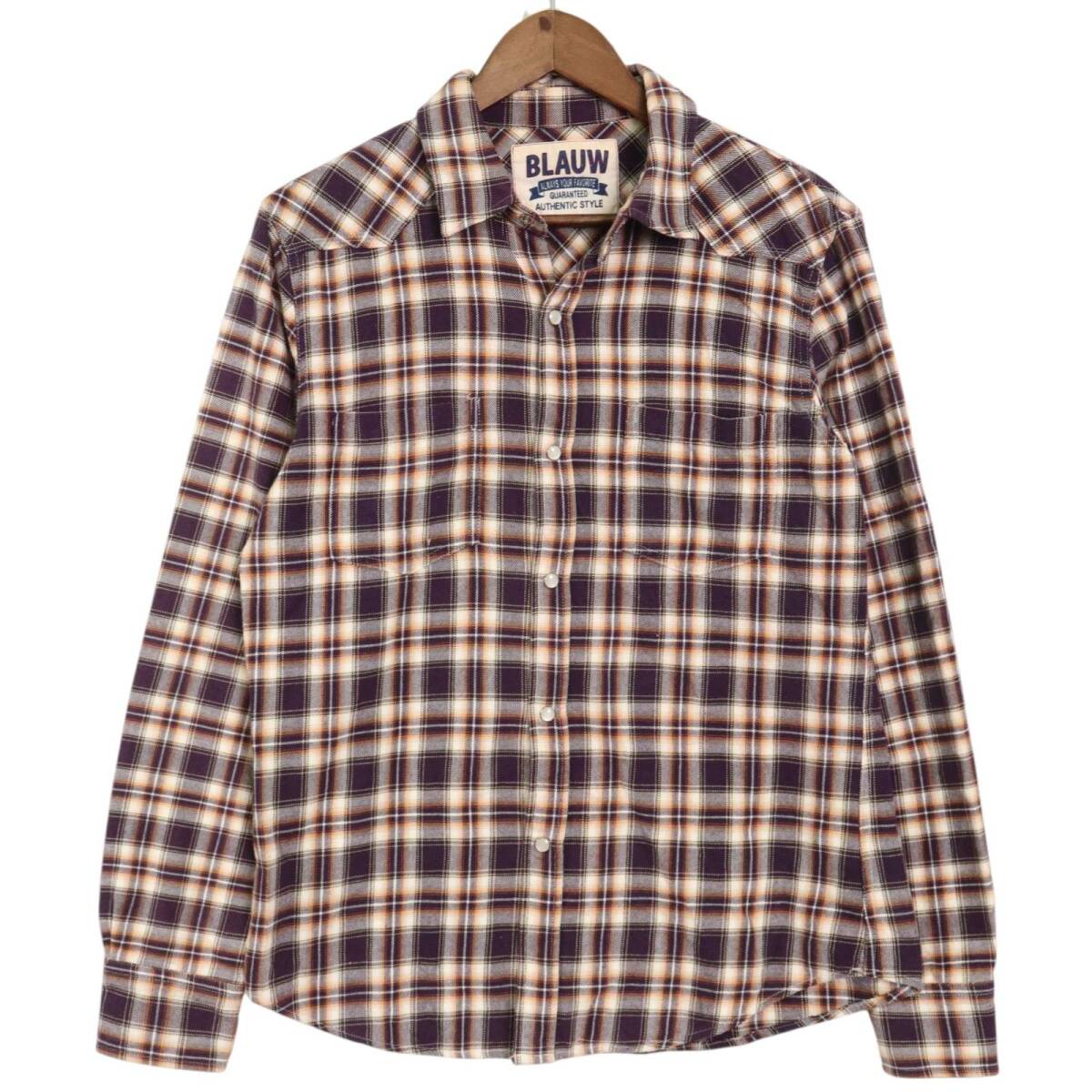 BLAUW ブラウ 秋冬★ 長袖 チェック ウエスタン フランネル シャツ Sz.M メンズ