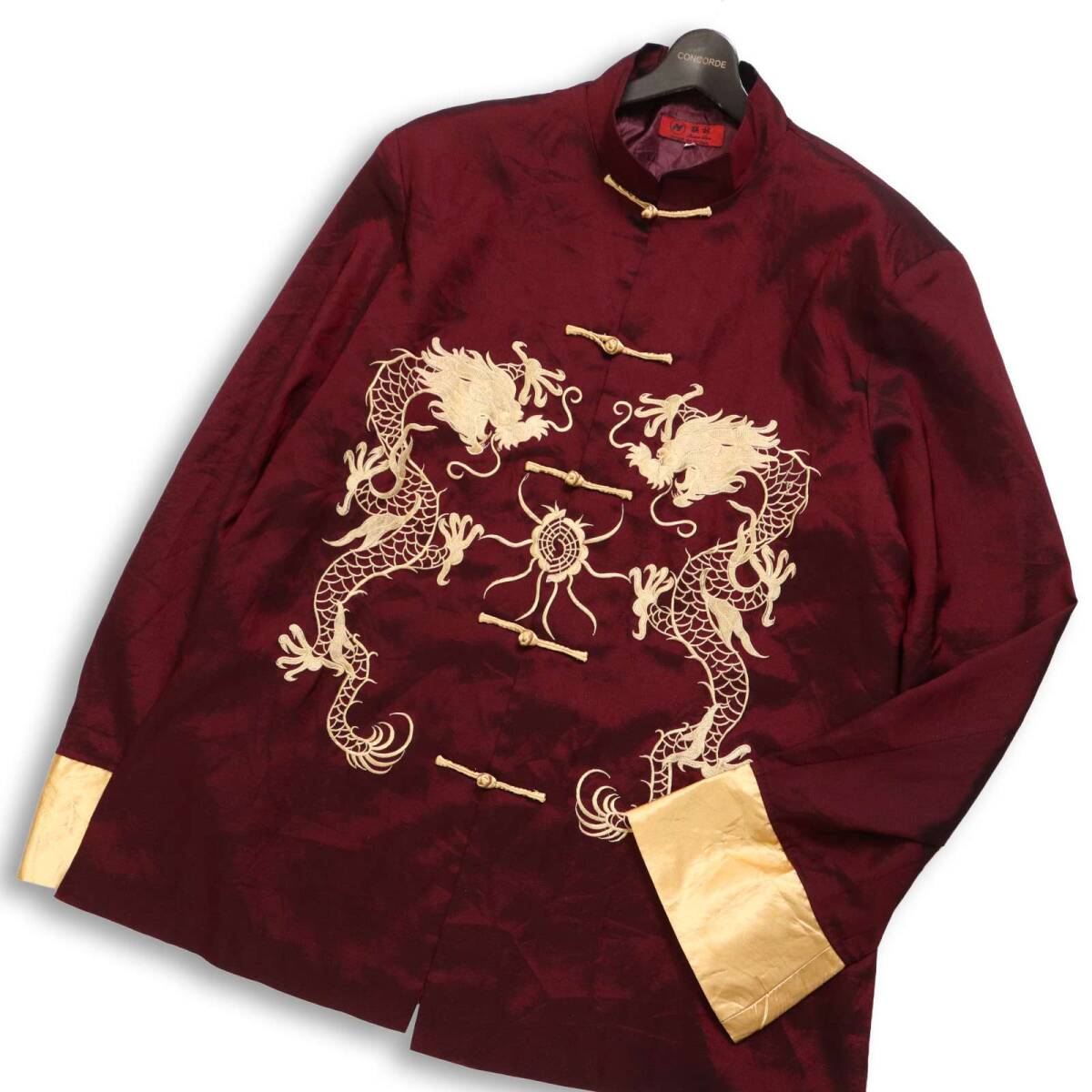 Lian Lin リアンリン 通年★ 金刺繍 龍 サテン 長袖 チャイナ カンフー シャツ 大きいサイズ Sz.XXXL メンズ 本場！中国製
