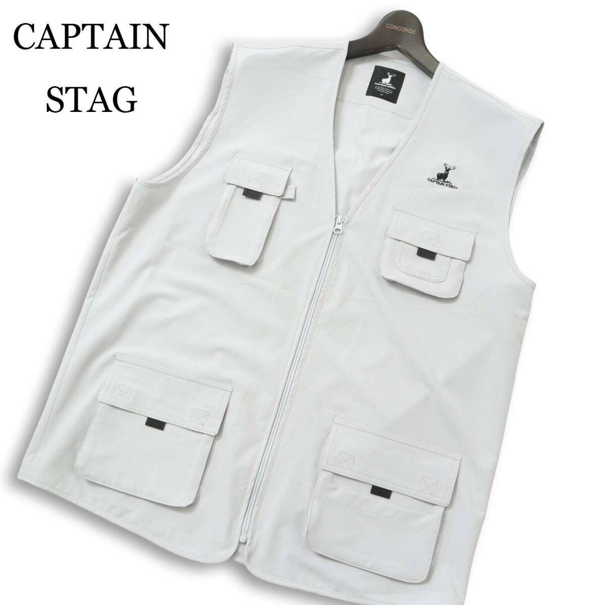 CAPTAIN STAG キャプテンスタッグ 通年★ ジップ ワーク ベスト 大きいサイズ Sz.LL メンズ 灰 グレー アウトドア