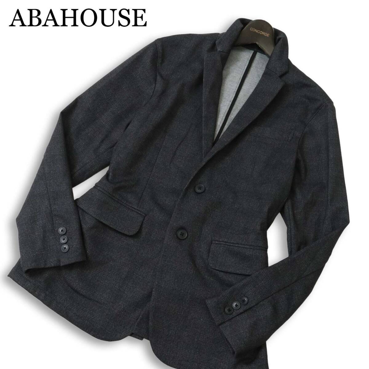 ABAHOUSE アバハウス 通年★ グレンチェック ポンチ ジャージー ストレッチ テーラード ジャケット Sz.46 メンズ 灰 グレー