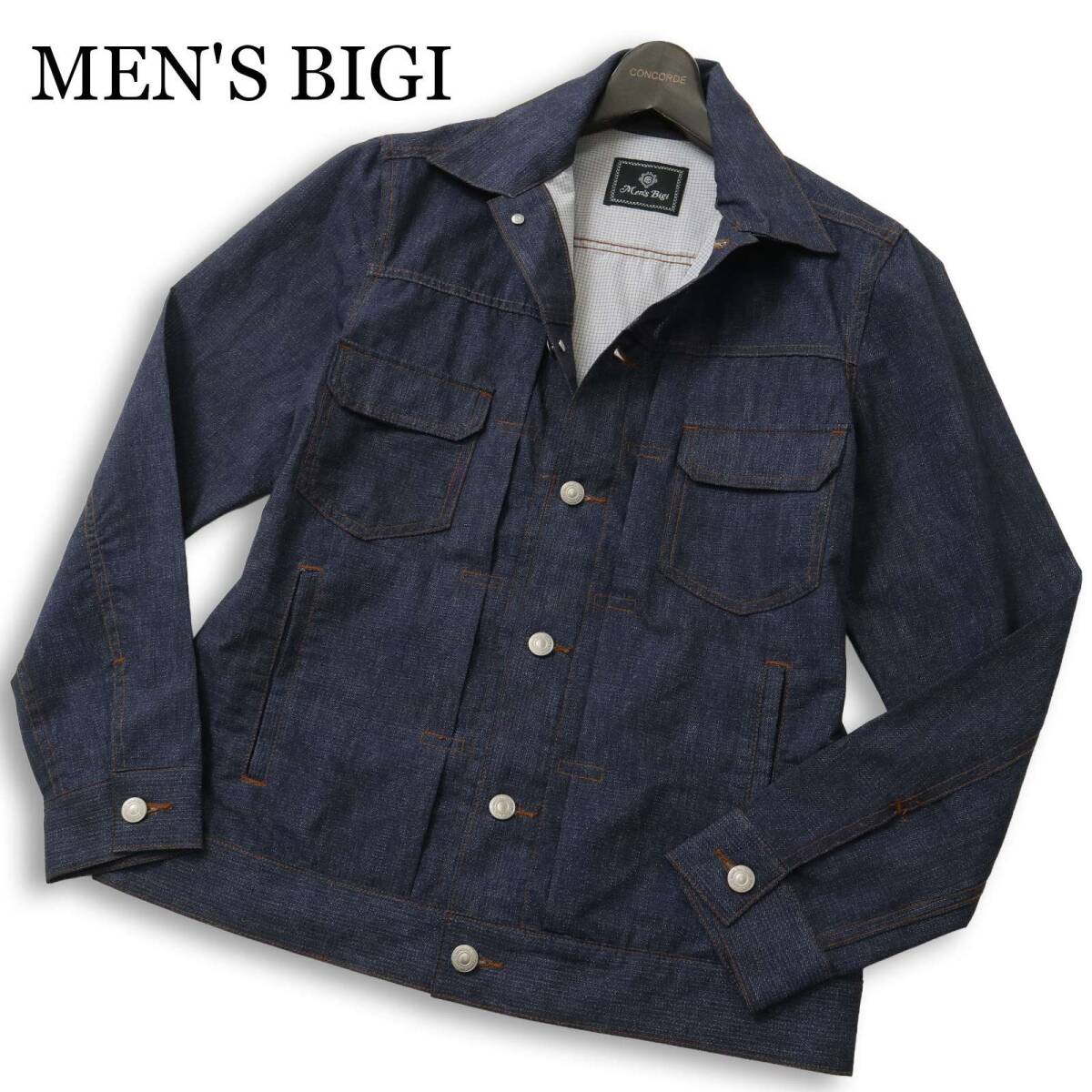 【美品】MEN'S BIGI メンズビギ デニムライク★ ライト トラッカー ジャケット Gジャン Sz.M メンズ 紺 ネイビー