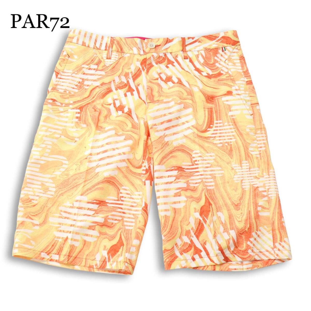 【美品】PAR72 パーセッタンタドゥエ 春夏★ 総柄 ストレッチ ロゴ刺繍 スラックス ショート パンツ Sz.M メンズ ゴルフ