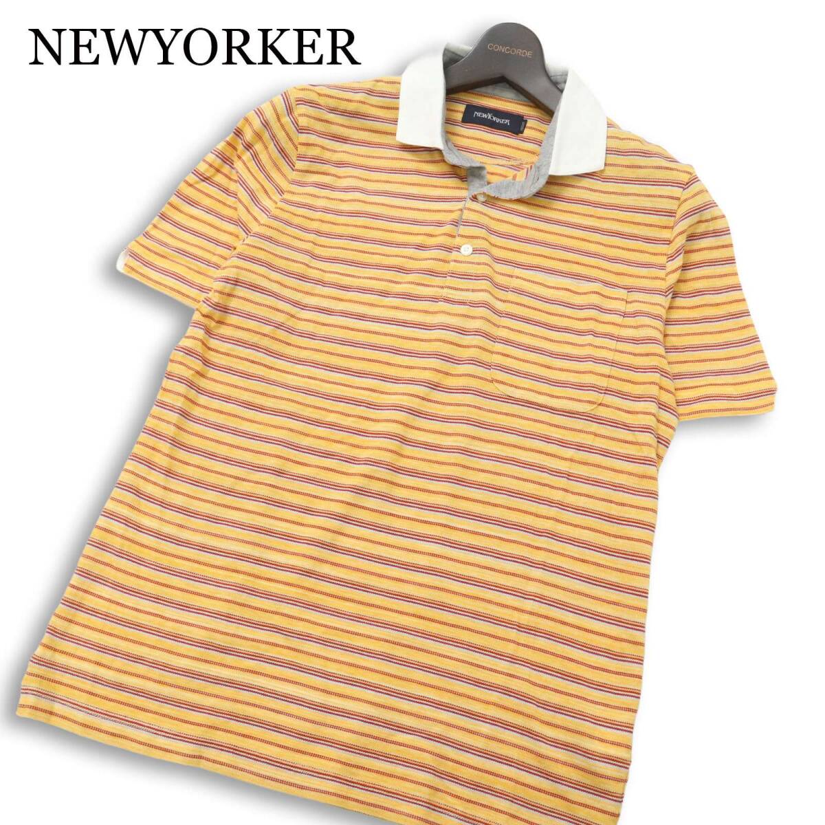 NEWYORKER ニューヨーカー 春夏★ 半袖 鹿の子 ボーダー ポロシャツ Sz.M メンズ
