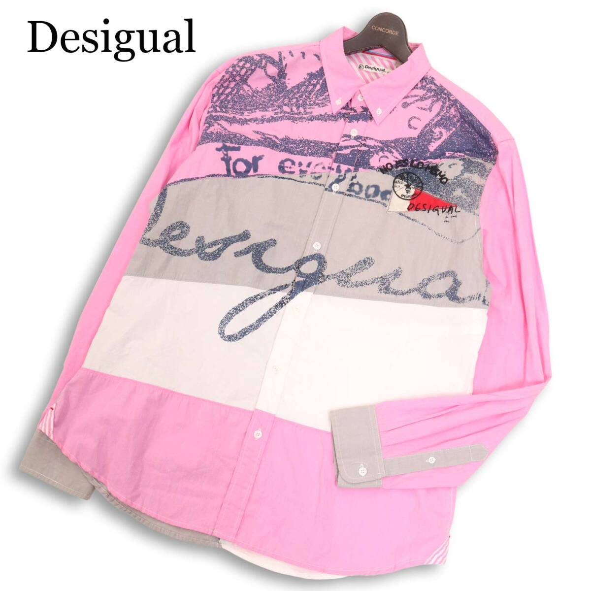Desigual デシグアル 通年★ 長袖 切替 刺繍 パッチワーク シャツ 大きいサイズ Sz.2XL メンズ