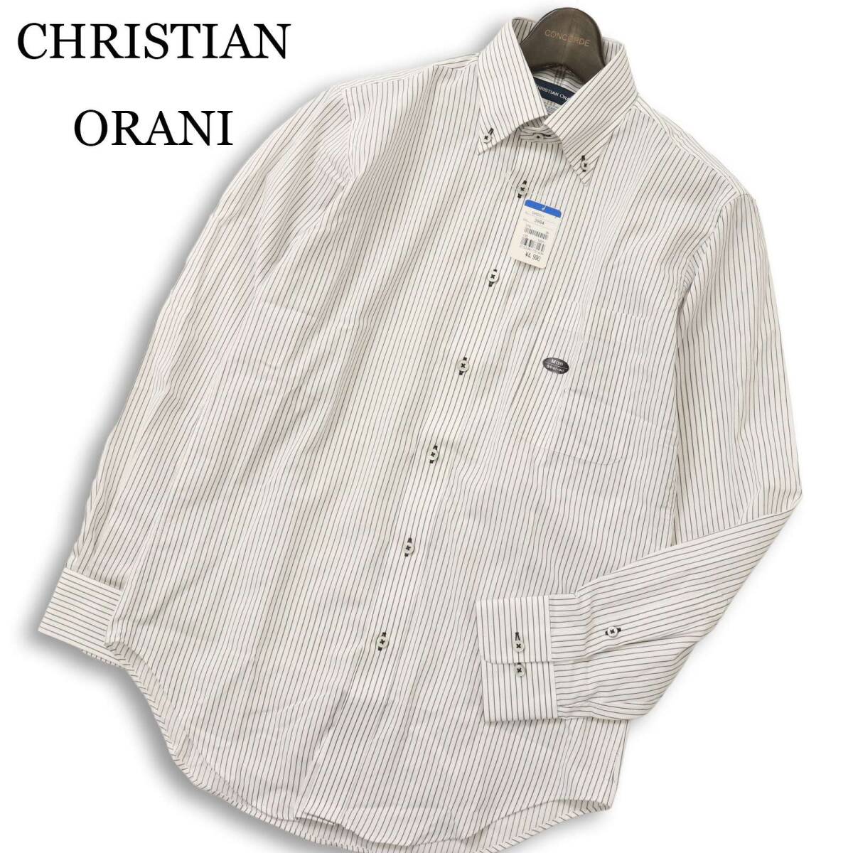 【新品 未使用】 CHRISTIAN ORANI クリスチャンオラーニ 通年★ 長袖 形態安定 ストライプ BD ワイシャツ Sz.M-84 メンズ