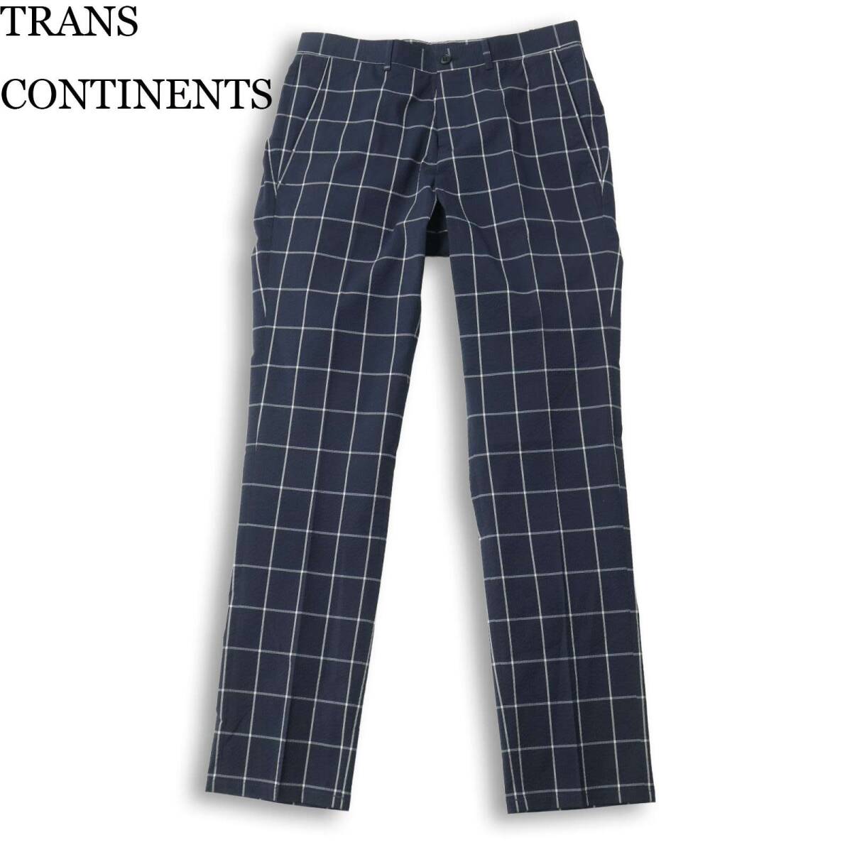 【新品 未使用】 TRANS CONTINENTS トランスコンチネンツ 春夏★ シアサッカー チェック スラックス パンツ Sz.44 メンズ