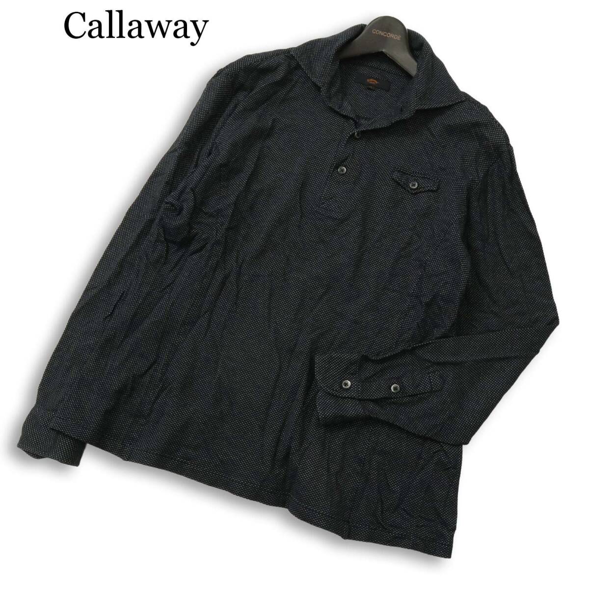Callaway キャロウェイ ゴルフ 通年★ 長袖 ドット ポロシャツ 日本製 大きいサイズ Sz.LL メンズ 黒