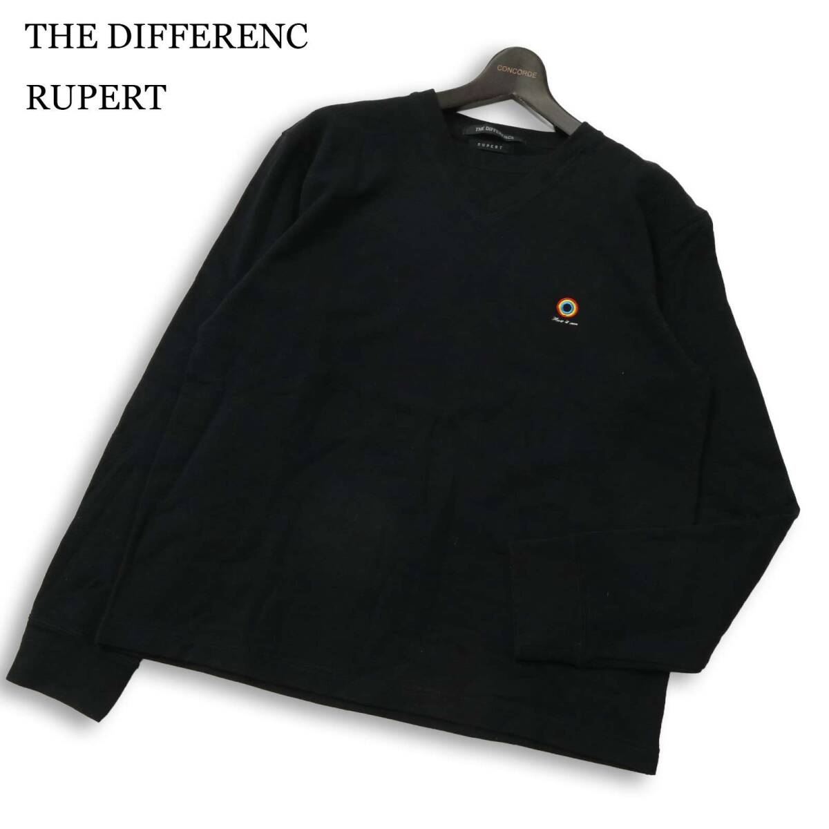 THE DIFFERENCE RUPERT ルパート 通年 レイヤード風★ 長袖 刺繍 ロンTシャツ カットソー Sz.M〜L位 メンズ 黒