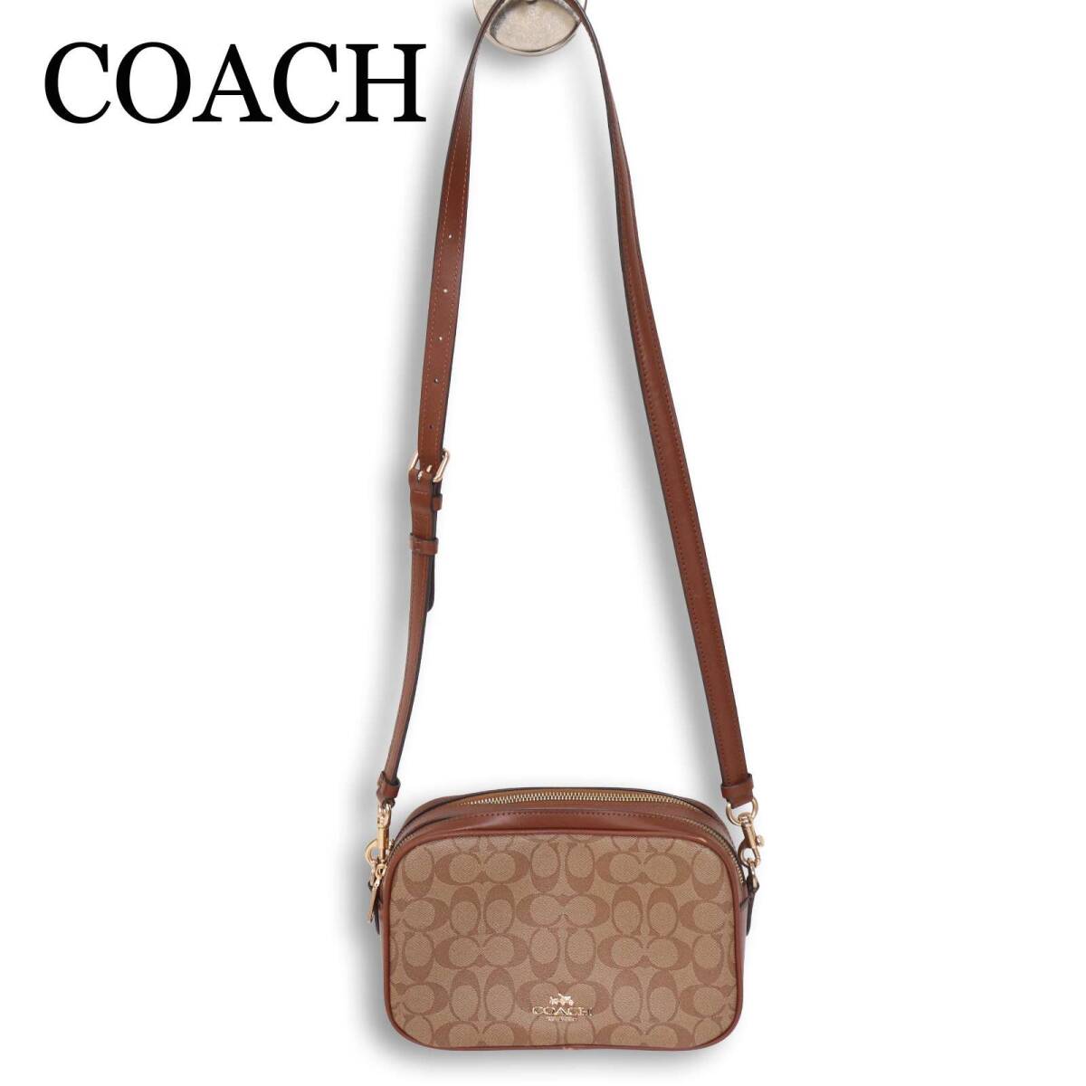 COACH コーチ F68168★ シグネチャー柄 PVC×レザー ショルダー バッグ Sz.F レディース ブラウン