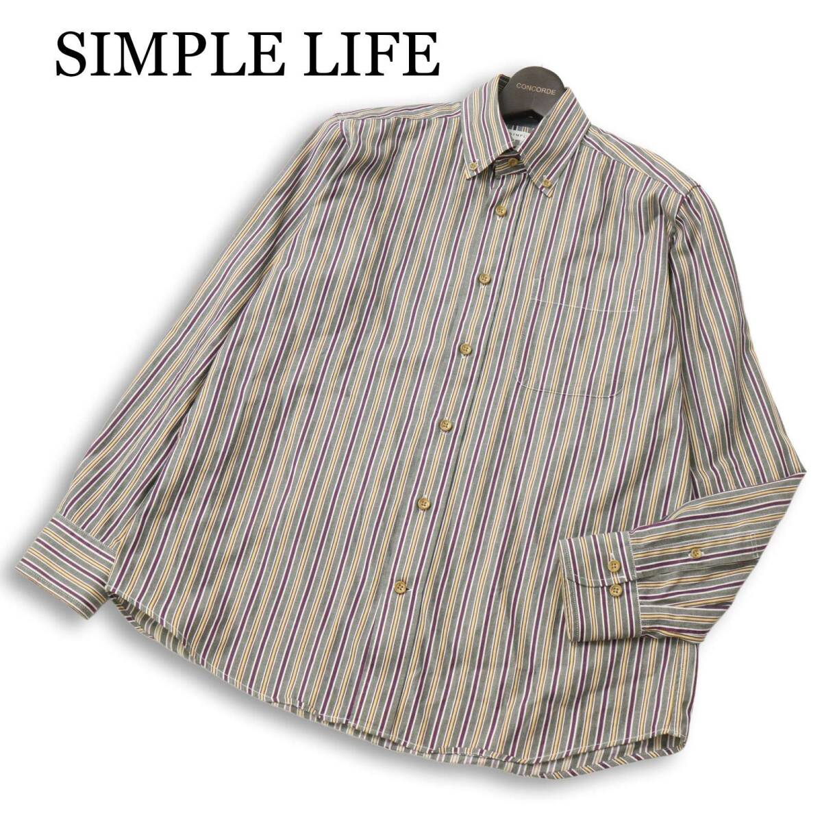SIMPLE LIFE シンプルライフ レナウン 通年★ 長袖 ストライプ ボタンダウン シャツ Sz.M メンズ