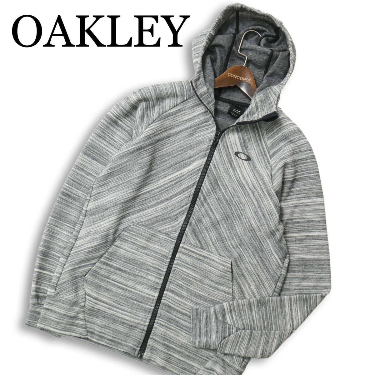 OAKLEY オークリー 通年★ ボーダー ジップ フーディー パーカー Sz.M メンズ 灰 グレー トレーニング